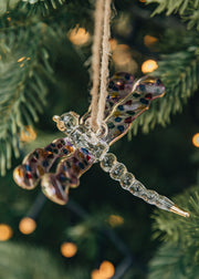 Unique Treasures Dragonfly Glass Bauble in Purple and Gold