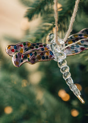 Unique Treasures Dragonfly Glass Bauble in Purple and Gold