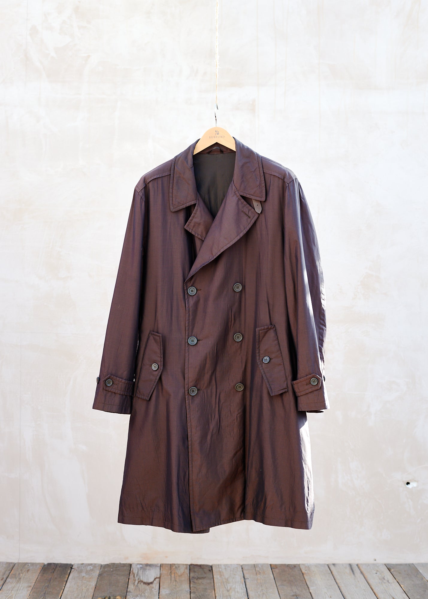 Ermenegildo Zegna Double-Breasted Long Brown Silk Trench Coat - L