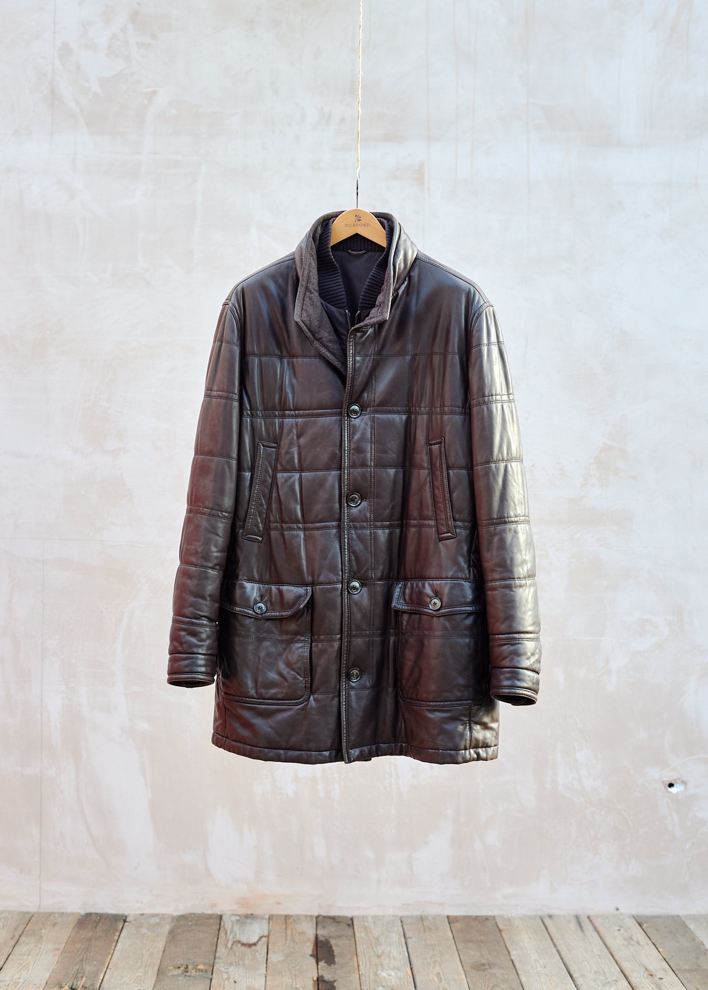 Ermenegildo Zegna Long Brown Leather & Cashmere 'Duvet' Coat - XXL