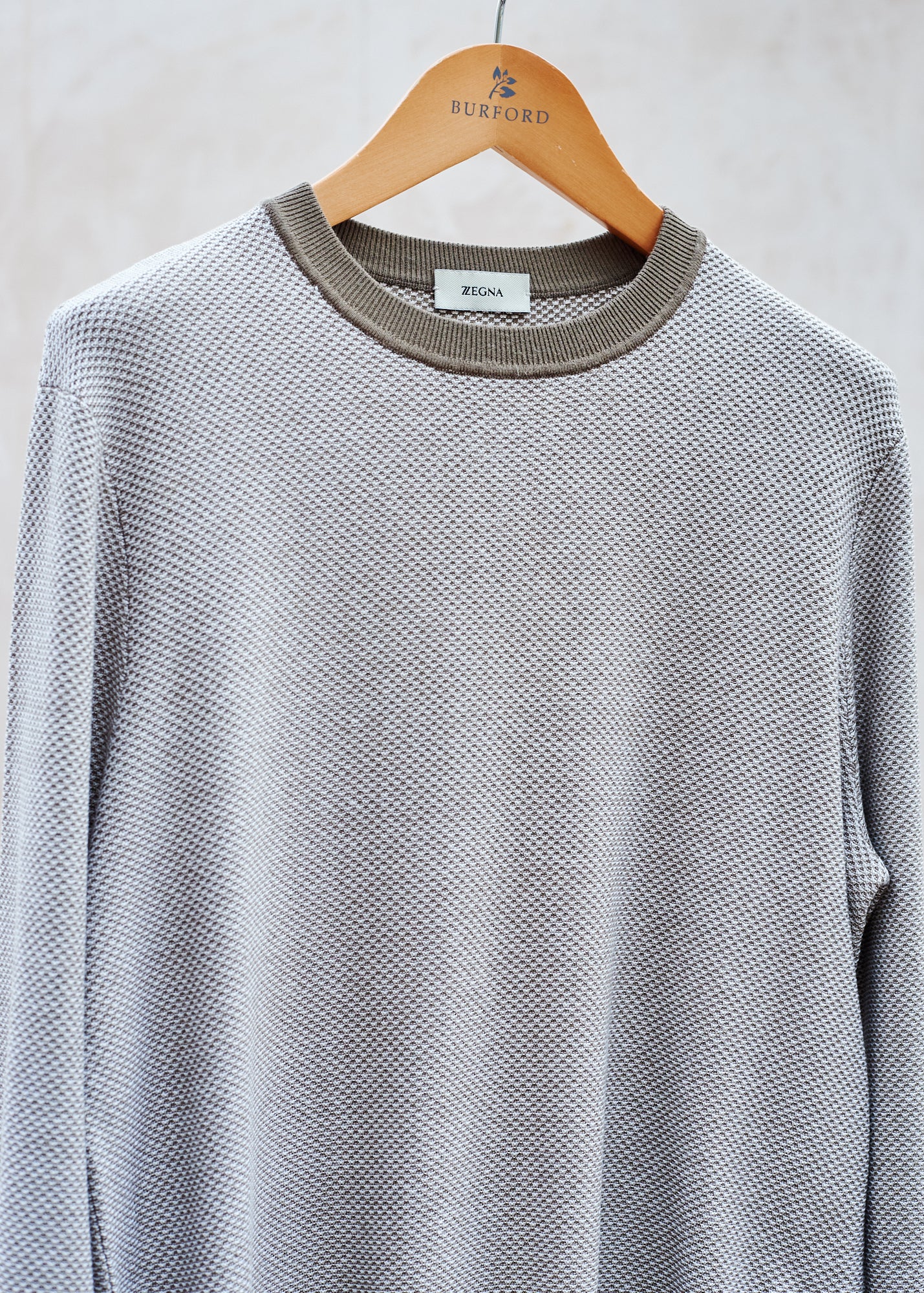 Kenny Ryder Ermenegildo Zegna Brown/White Silk & Cotton Crewneck - XS