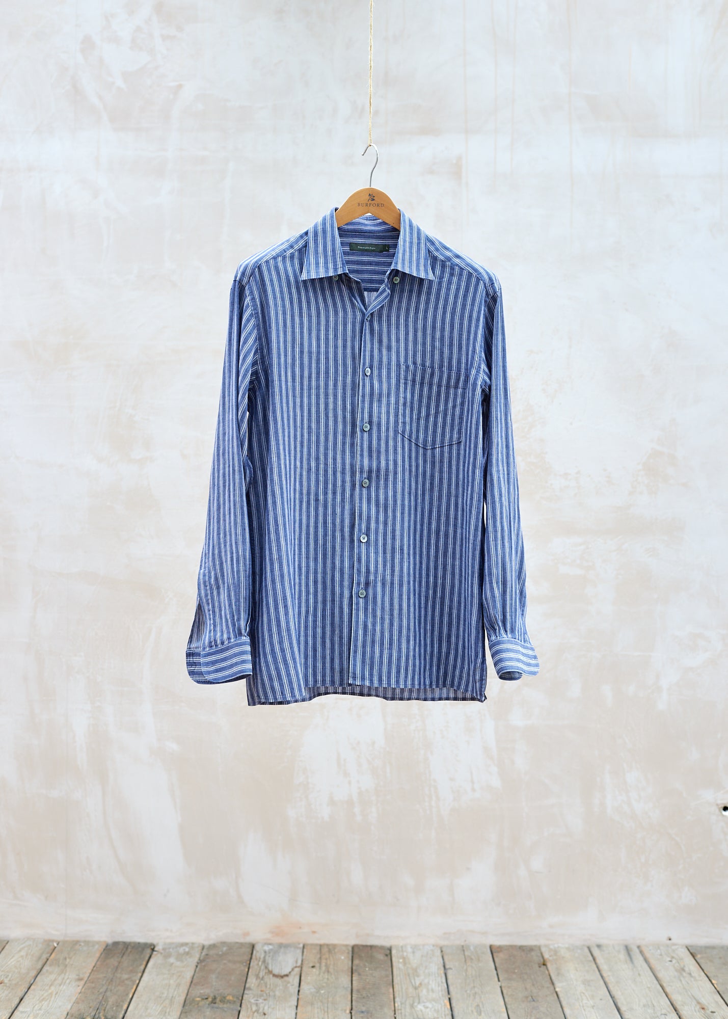 Ermenegildo Zegna Dark Blue Striped Linen & Cotton Shirt / L