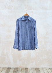 Ermenegildo Zegna Dark Blue Striped Linen & Cotton Shirt / L