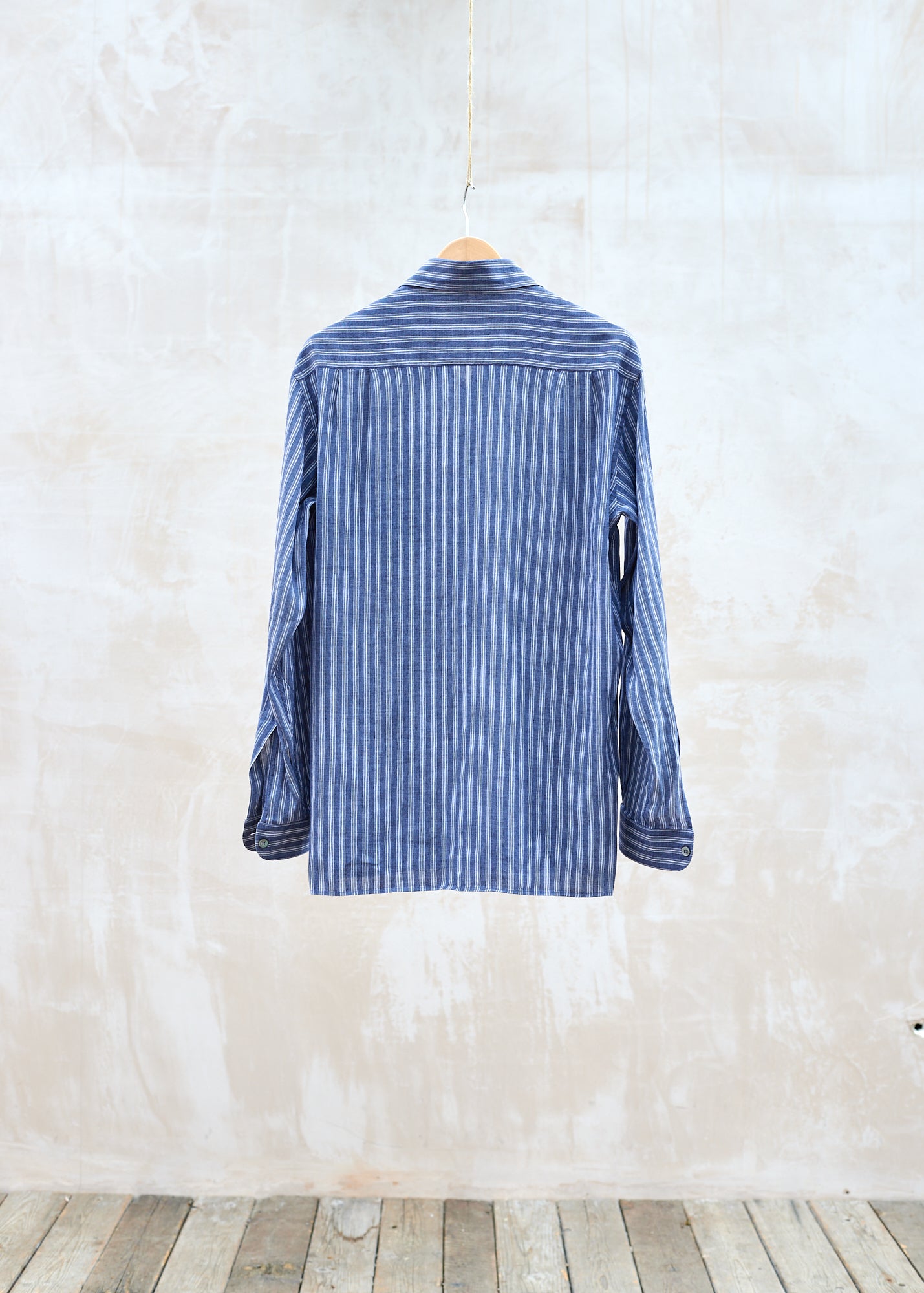 Ermenegildo Zegna Dark Blue Striped Linen & Cotton Shirt / L