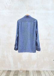 Ermenegildo Zegna Dark Blue Striped Linen & Cotton Shirt / L