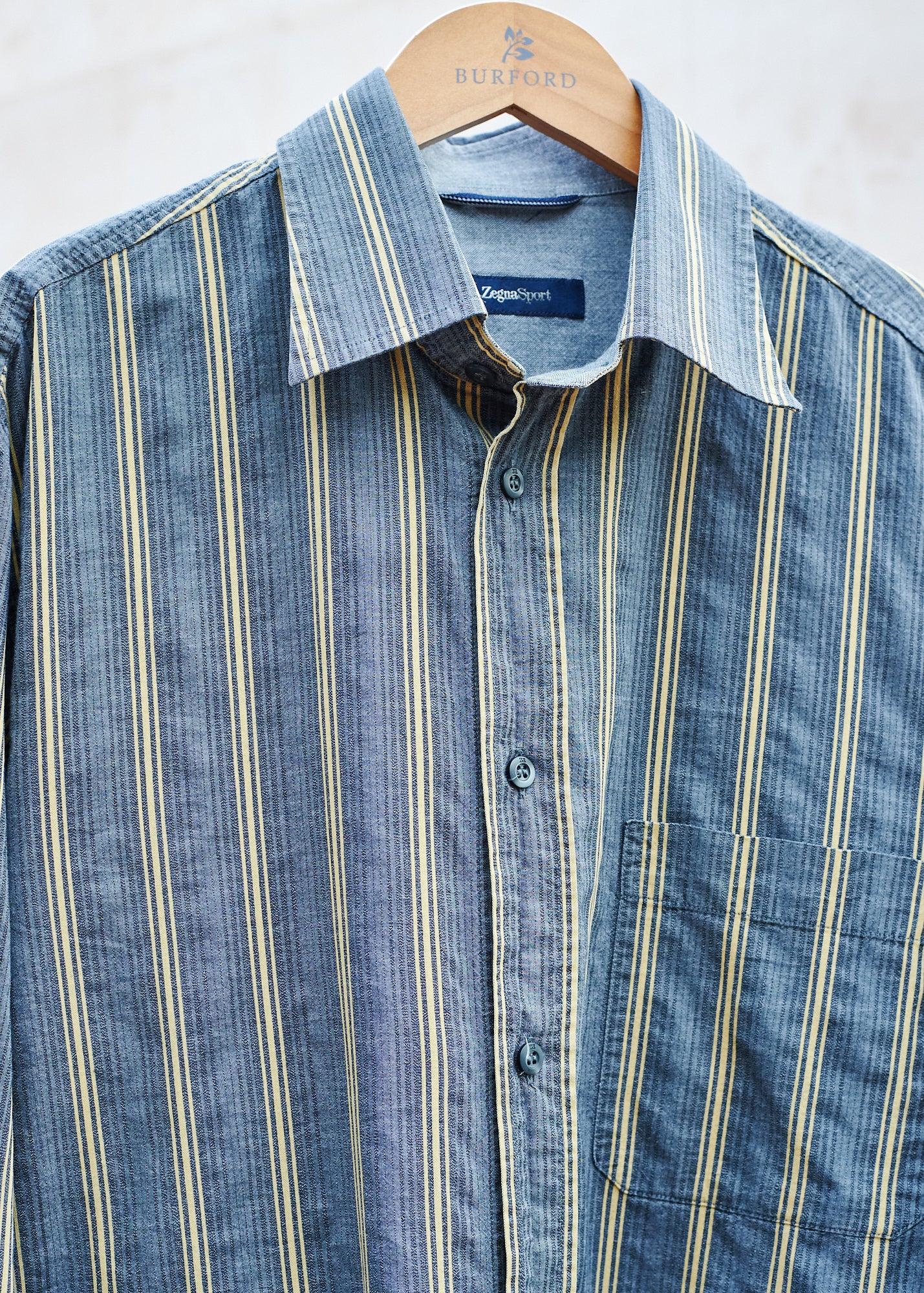 Kenny Ryder Ermenegildo Zegna Grey & Yellow Tough Cotton Striped Shirt - M