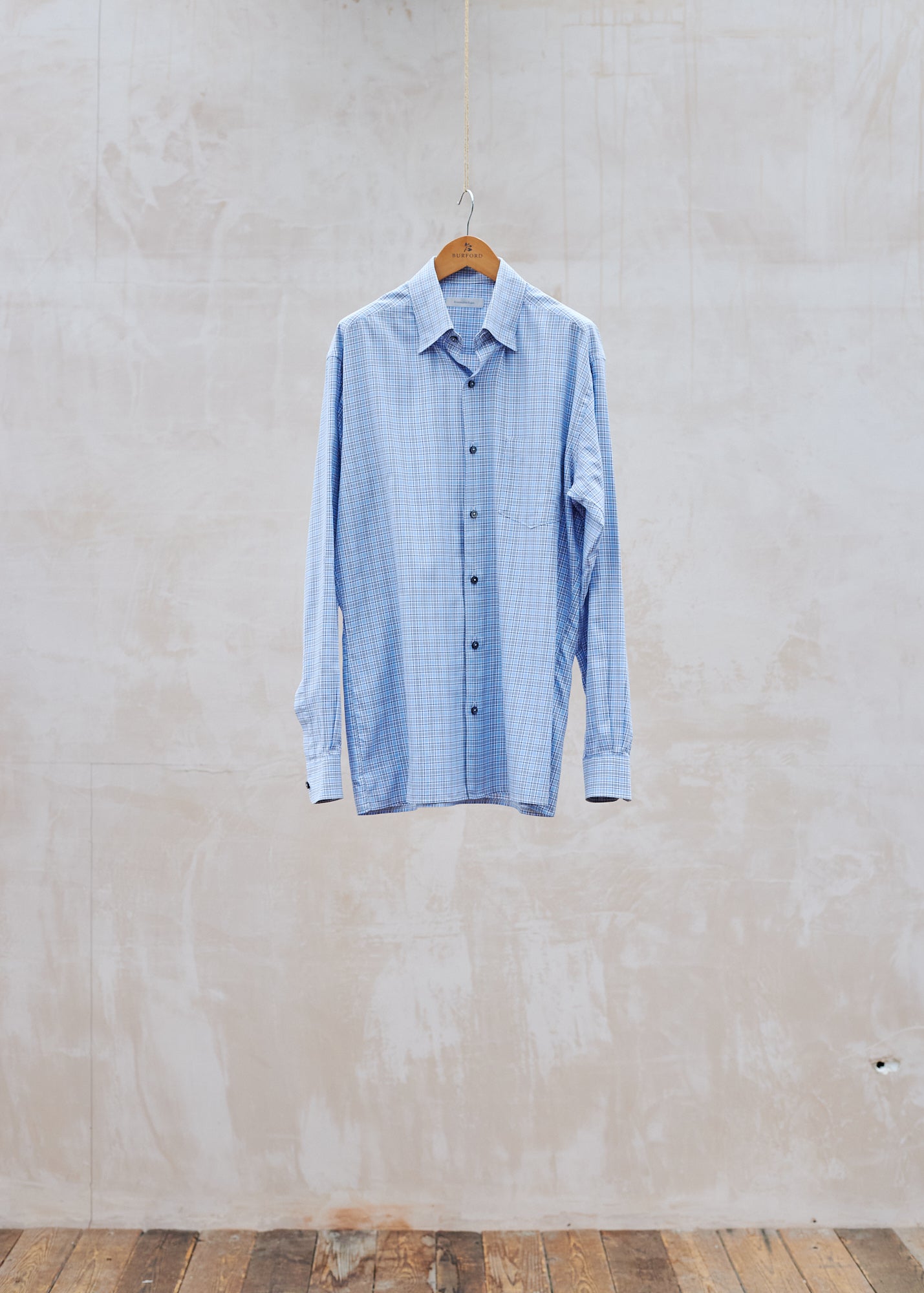 Ermenegildo Zegna Pale Blue Fine Cotton Checked Shirt - L