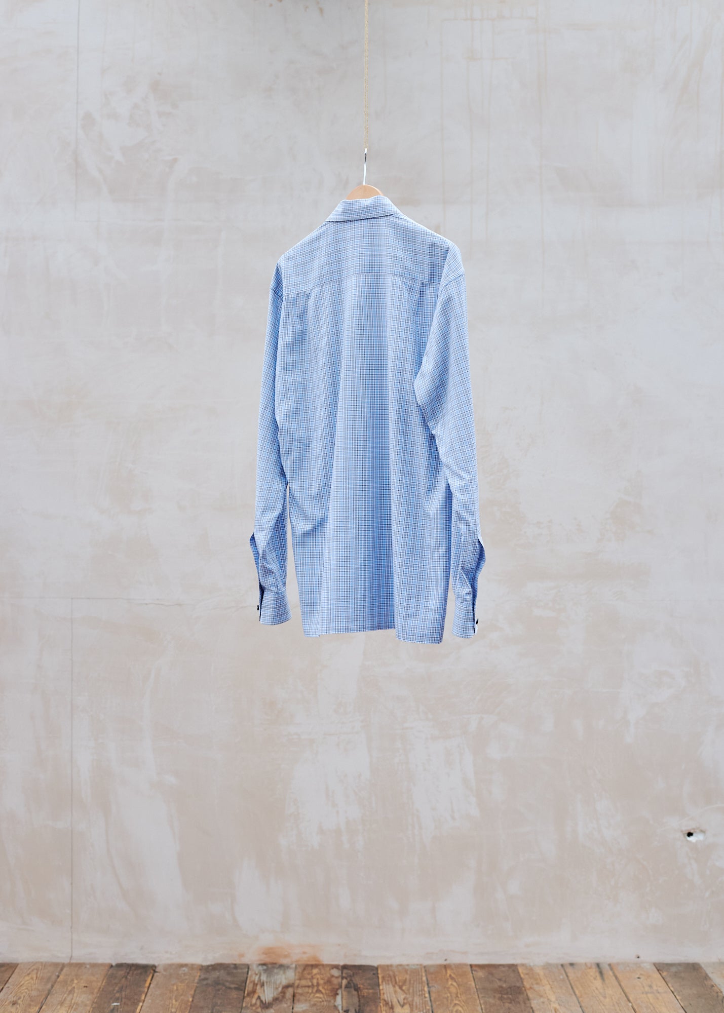 Kenny Ryder Ermenegildo Zegna Pale Blue Fine Cotton Checked Shirt - L