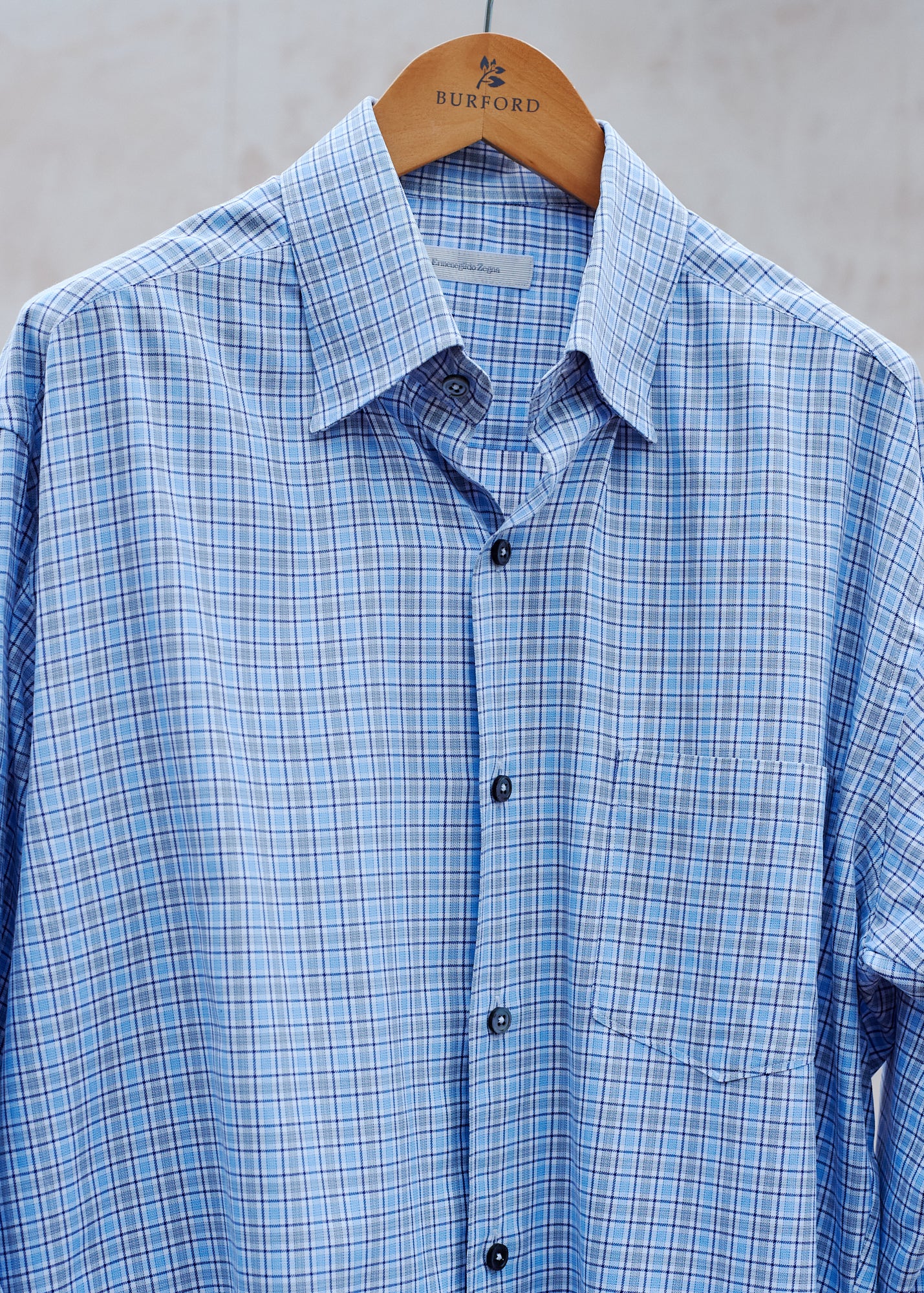 Kenny Ryder Ermenegildo Zegna Pale Blue Fine Cotton Checked Shirt - L