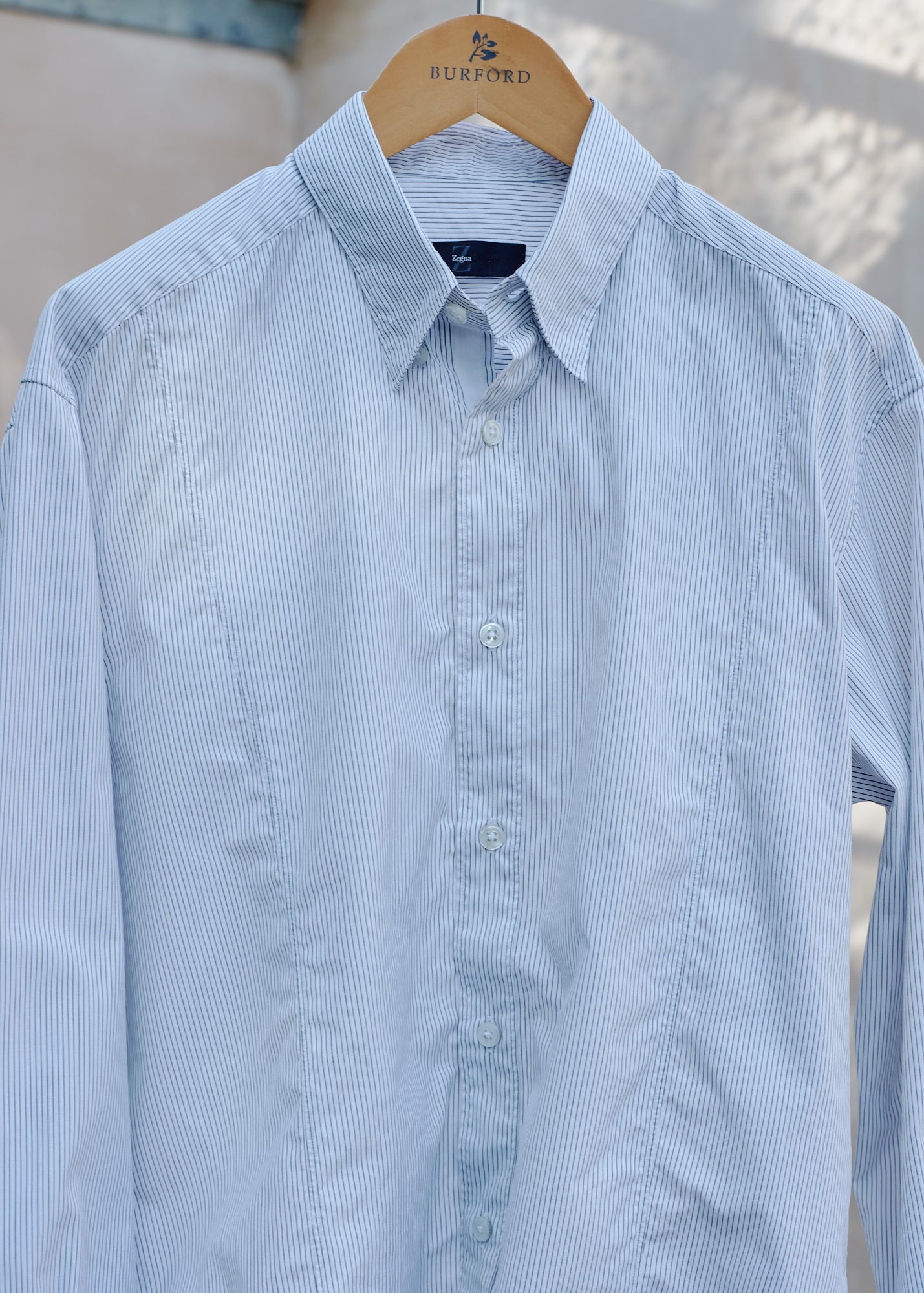 Kenny Ryder Ermenegildo Zegna Striped White Textured Cotton Shirt - M