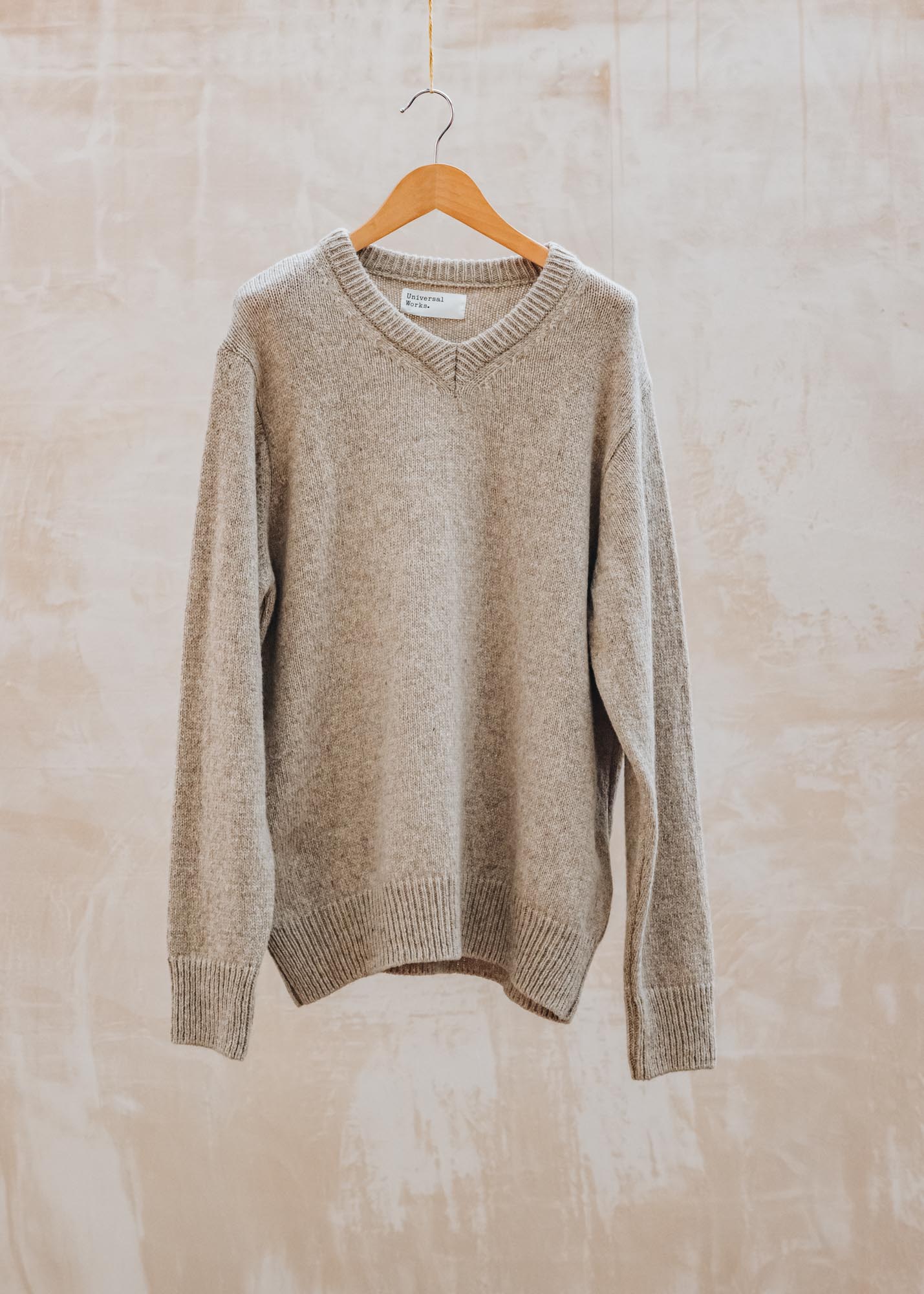 Universal Works Eco Wool V-Neck Jumper in Oatmeal