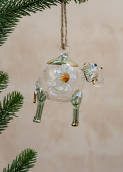 Unique Treasures Elephant Glass Bauble in Green and Gold
