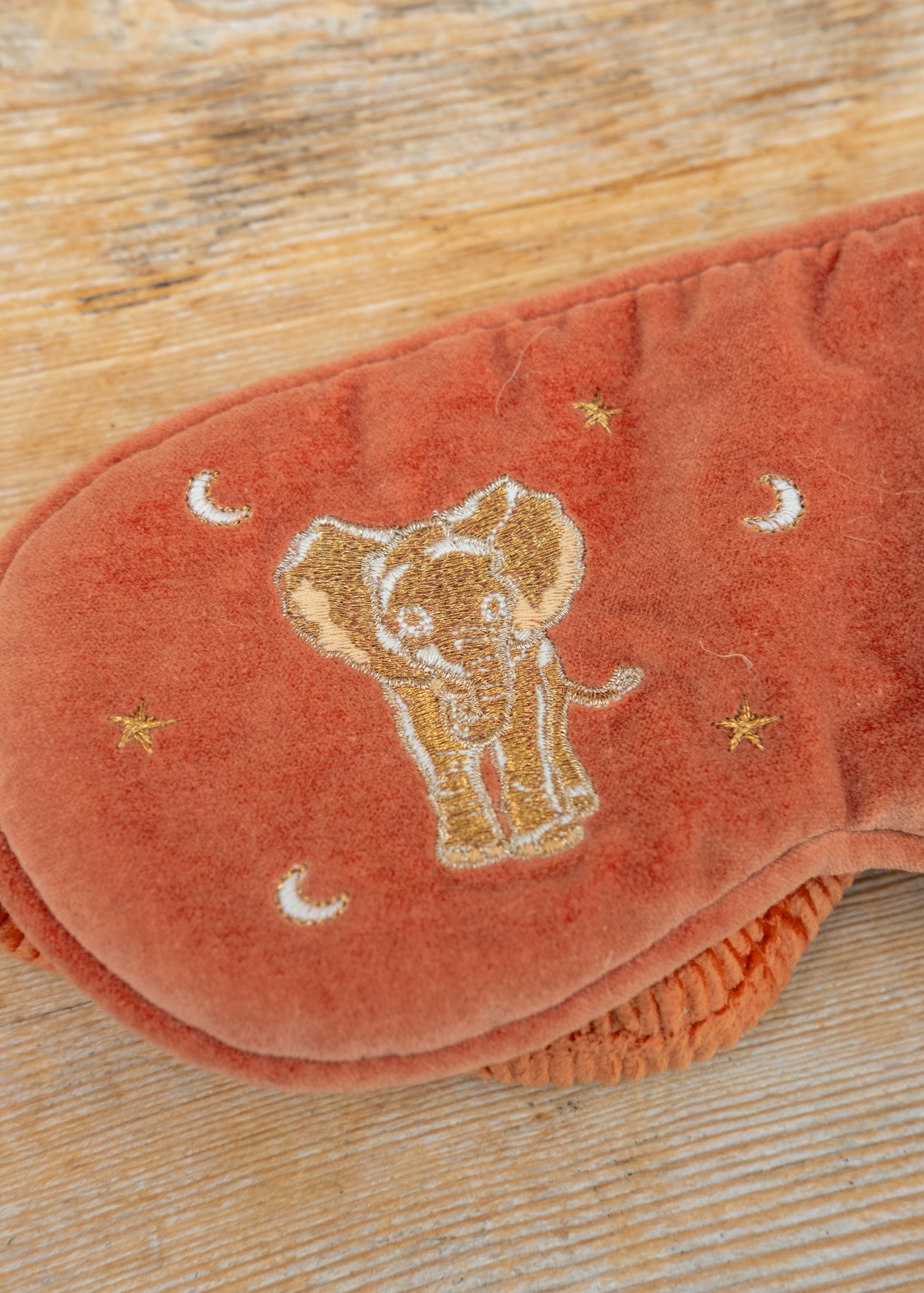 Elizabeth Scarlett Golden Elephants Velvet Eye Mask in Rust