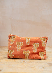 Golden Elephants Velvet Pouch in Rust