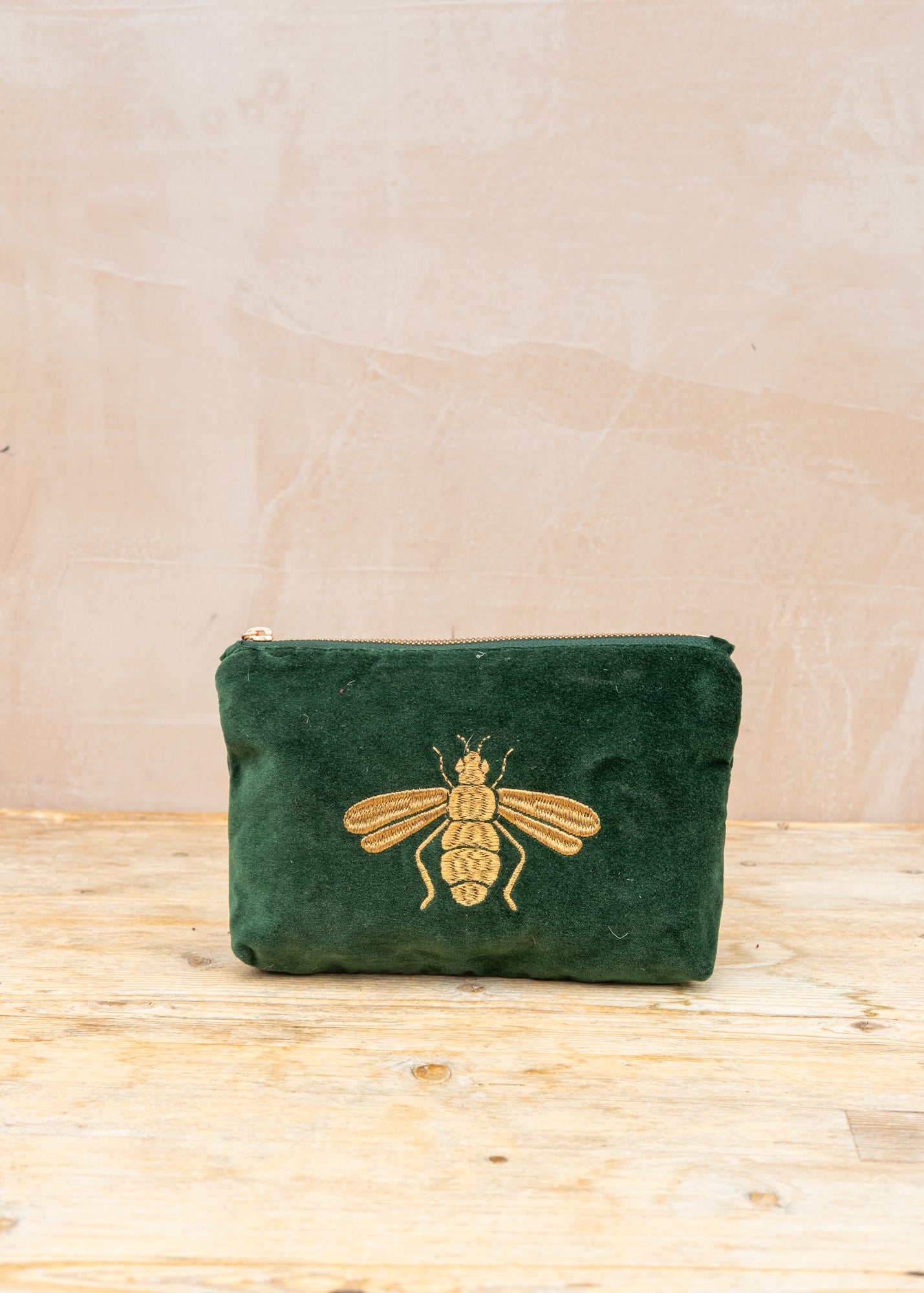 Honey Bee Velvet Mini Pouch in Forest