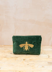 Honey Bee Velvet Mini Pouch in Forest
