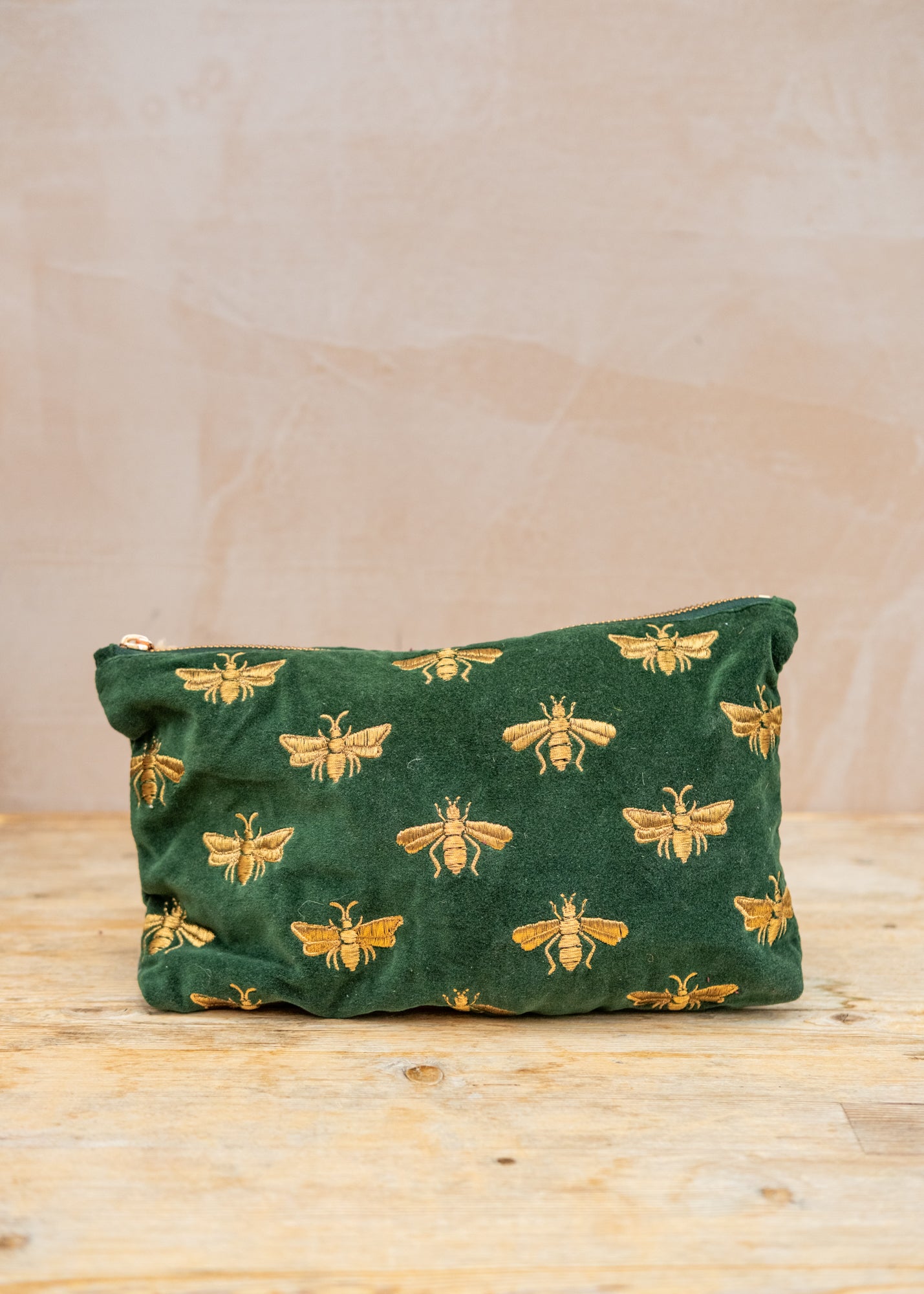 Honey Bee Velvet Pouch in Forest