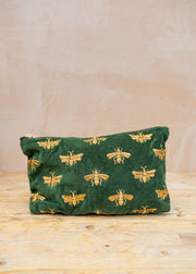 Honey Bee Velvet Pouch in Forest