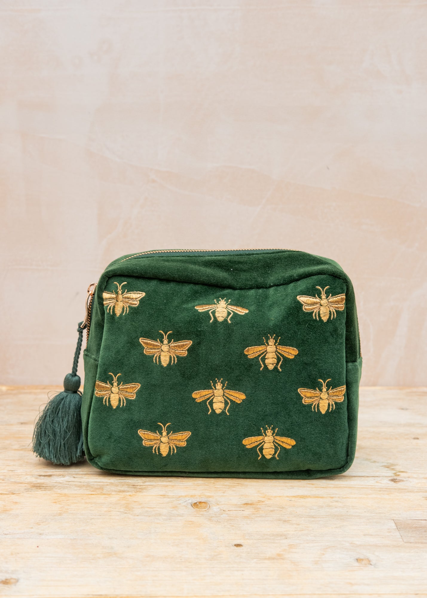 Honey Bee Velvet Wash Bag in Forest