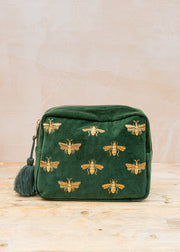 Honey Bee Velvet Wash Bag in Forest