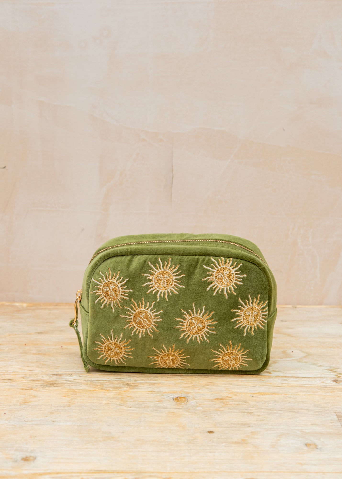Sun Goddess Velvet Make Up Bag in Fern Green