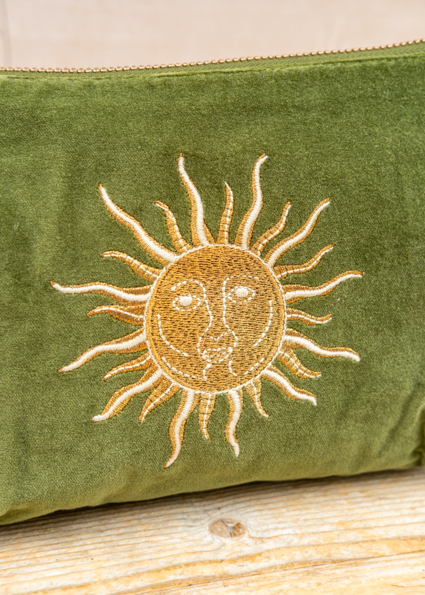 Elizabeth Scarlett Sun Goddess Velvet Mini Pouch in Fern Green