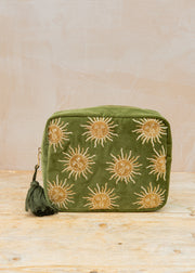 Sun Goddess Velvet Wash Bag in Fern Green