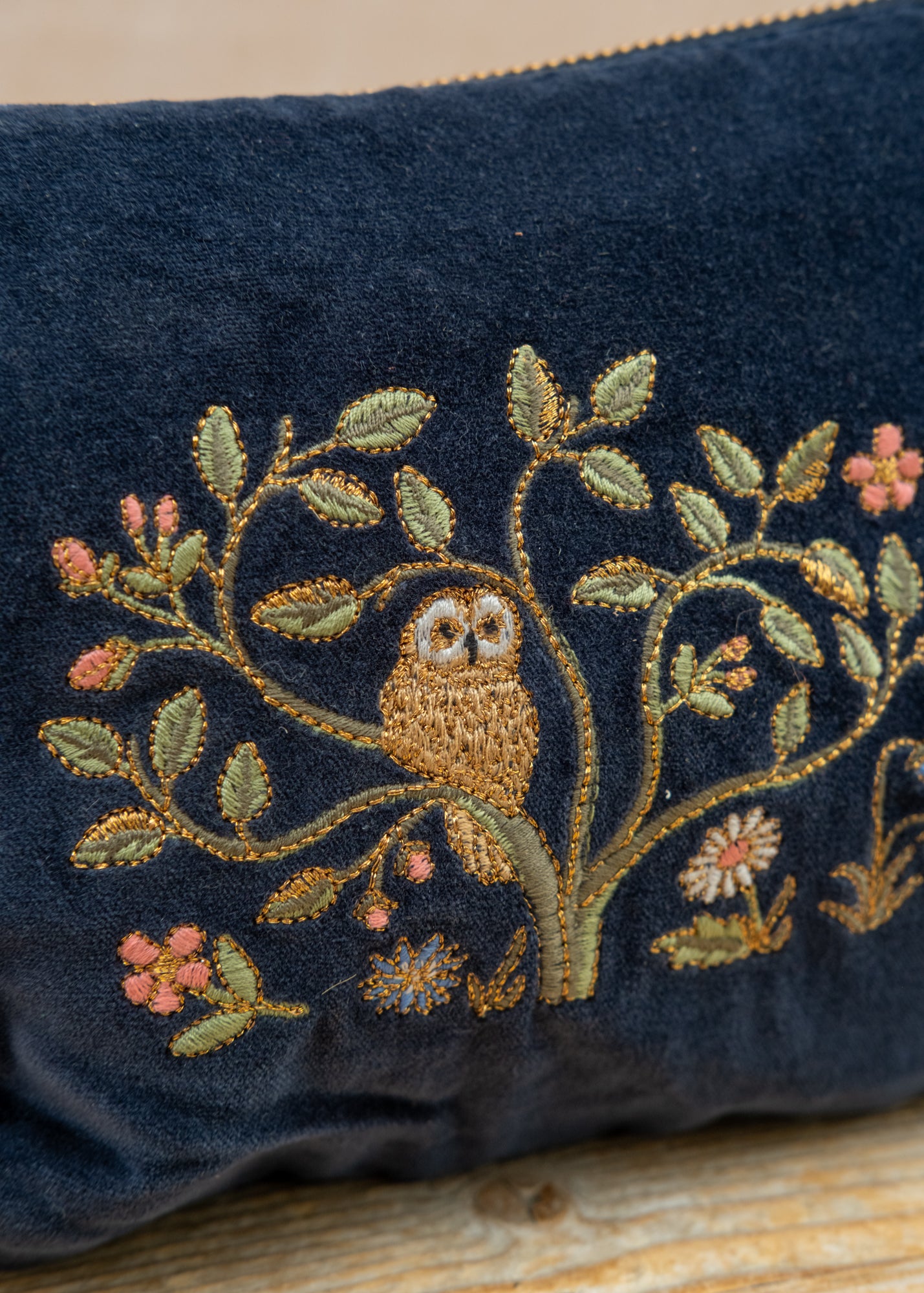 Elizabeth Scarlett Tree Of Life Velvet Mini Pouch in Mood Indigo