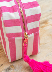 Elizabeth Scarlett Tulip Cotton Wash Bag in Pink Stripe