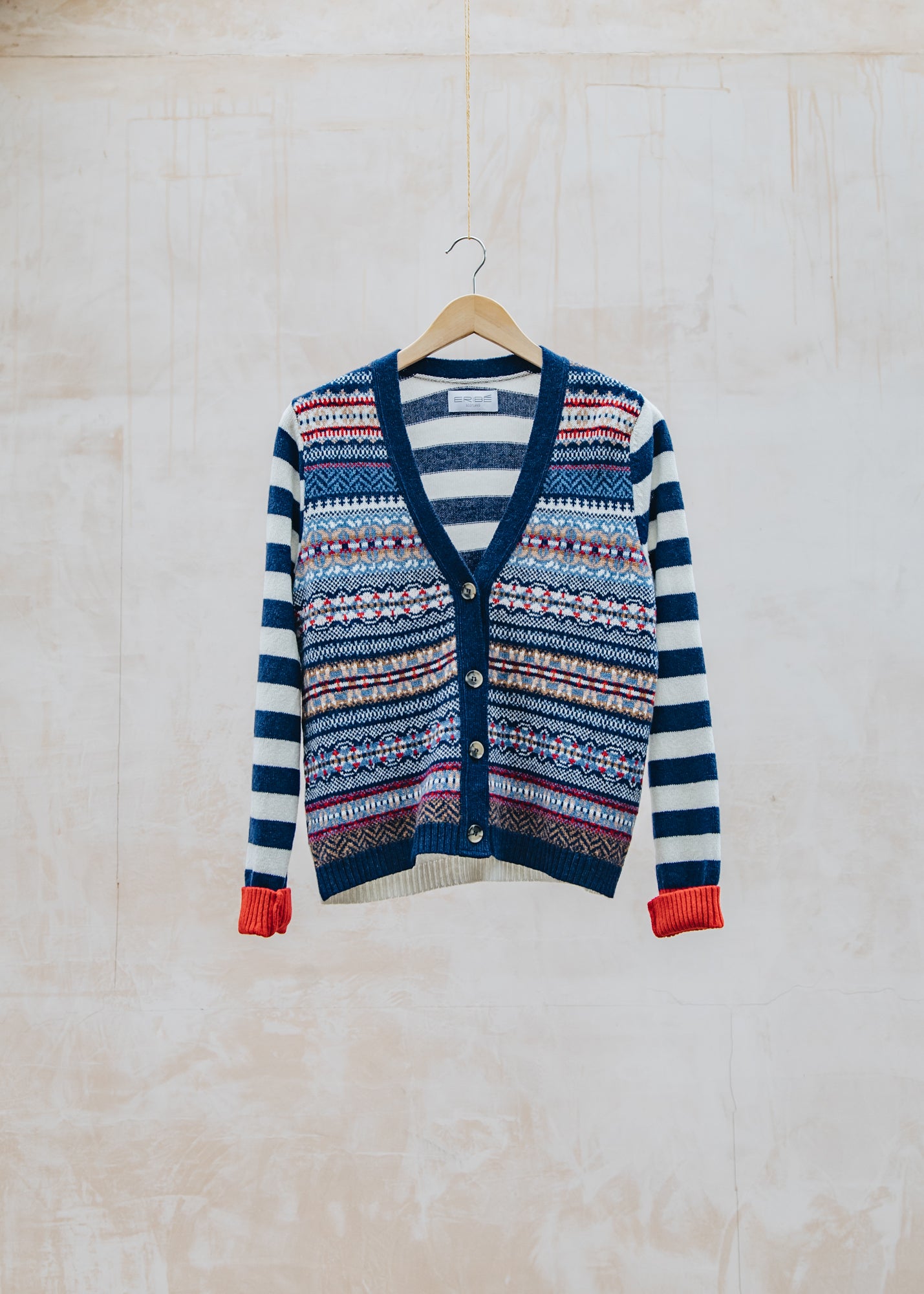 Stobo Vee Fairisle Cardigan in Navy Reflection