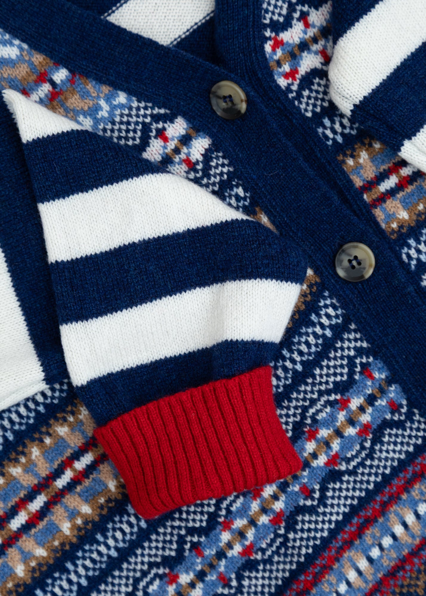 Eribé Stobo Vee Fairisle Cardigan in Navy Reflection