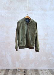 7 For All Mankind Olive Green Real Suede Bomber Jacket - L