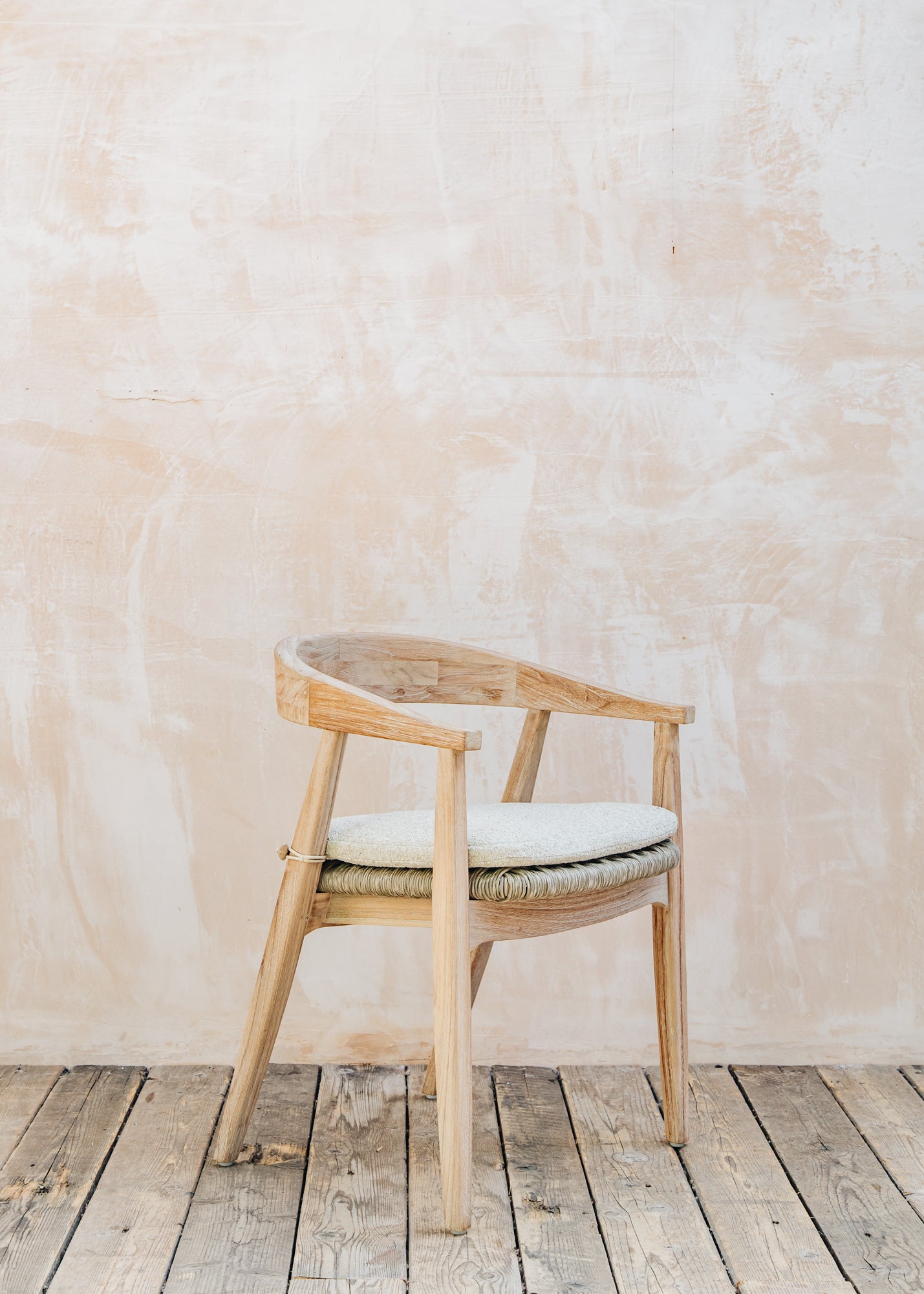 Gommaire Faye Teak Armchair in Natural Grey and Wicker with Cushion