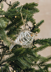 Fish Glass Bauble in White and Gold