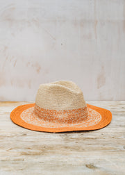 Trovelore Floppy Raffia Hat in Orange and Natural