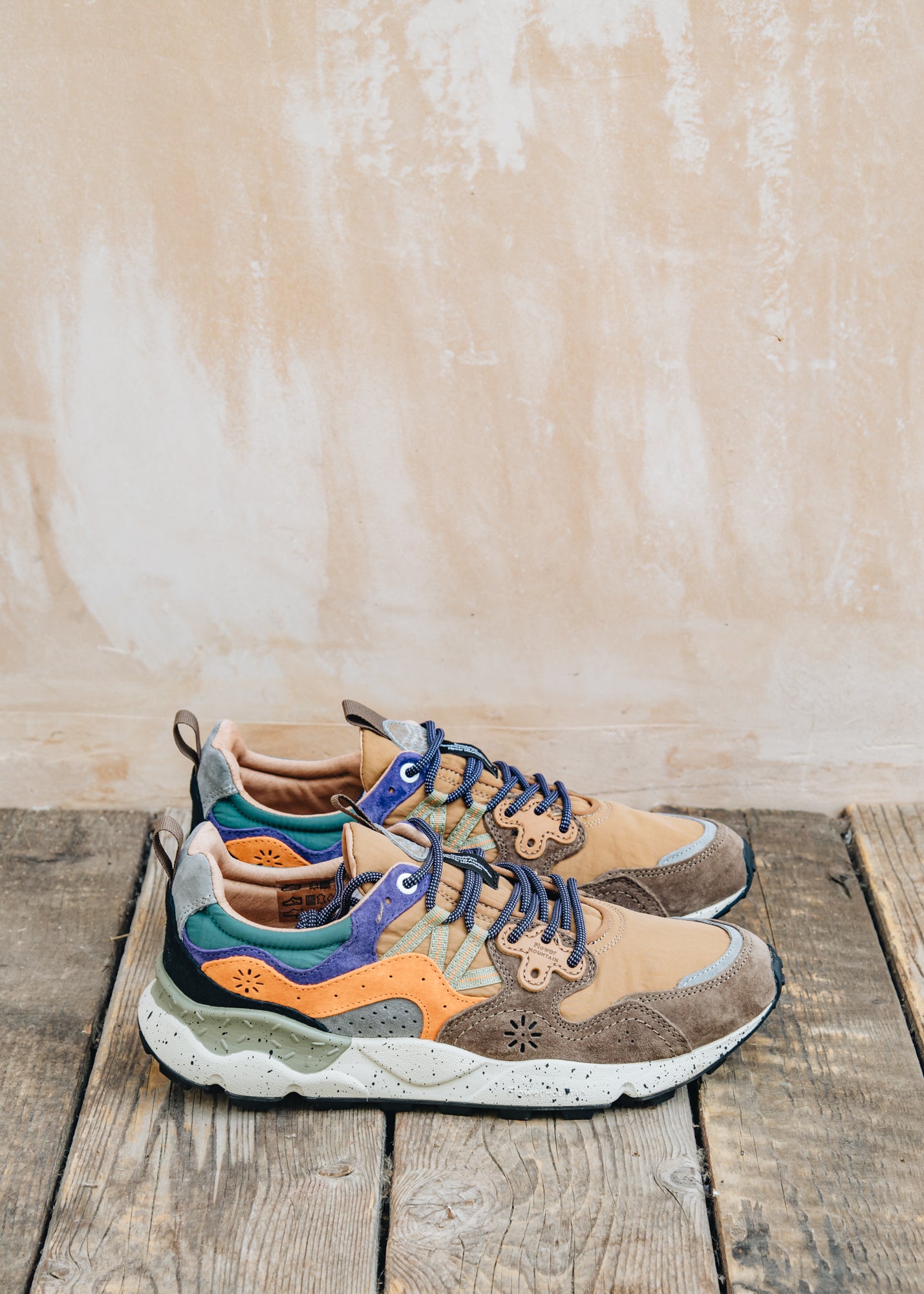 Flower Mountain Men's Yamano 3 Suede and Nylon Sneakers in Taupe, Beige and Zucca