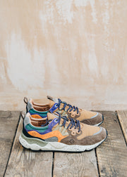 Flower Mountain Men's Yamano 3 Suede and Nylon Sneakers in Taupe, Beige and Zucca