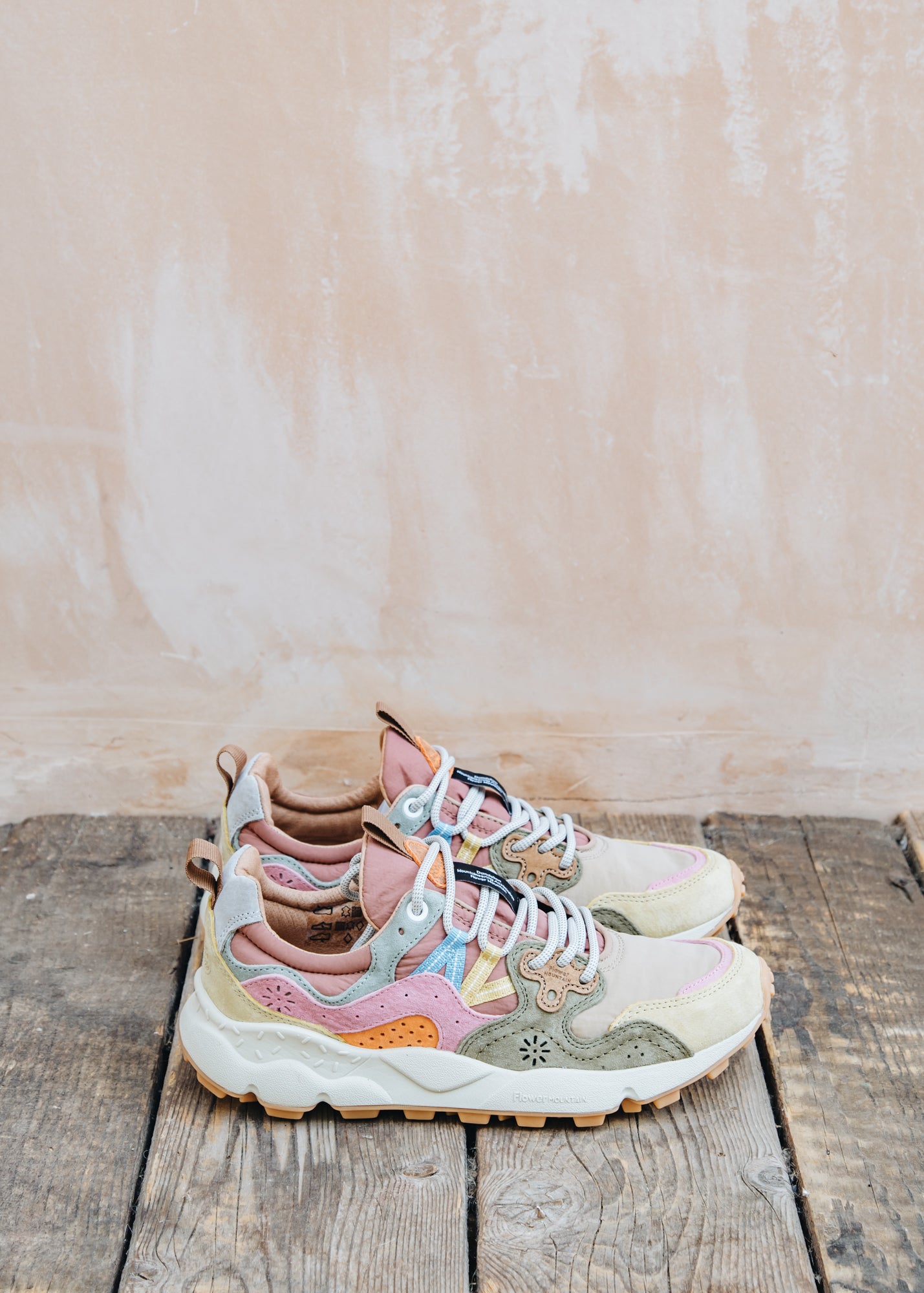 Flower Mountain Women's Yamano 3 Suede and Nylon Sneakers in Cream, Taupe and Military