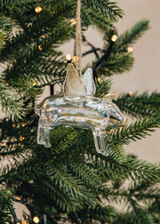 Flying Pig Glass Bauble in Iris and Gold