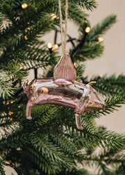 Flying Pig Glass Bauble in Pink
