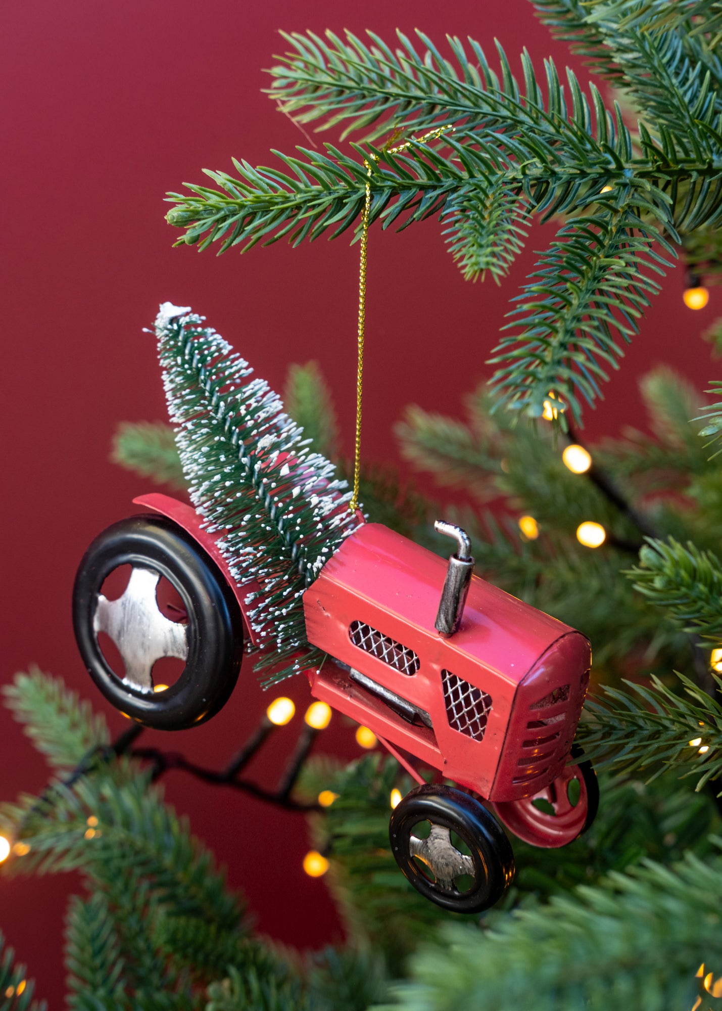 Metal Tractor with Tree Decoration