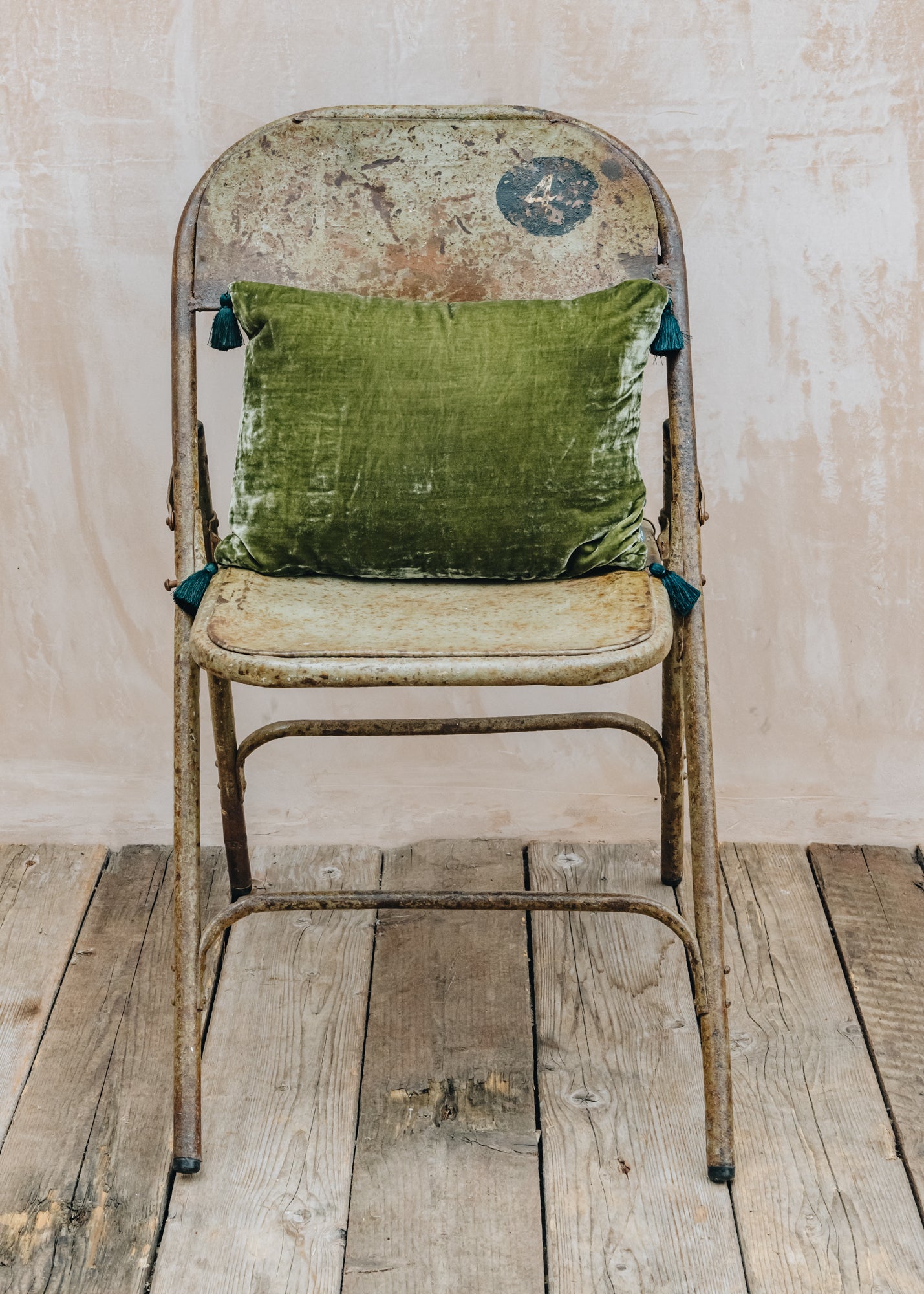 Goa Velvet Cushion with Pompons in Artichoke