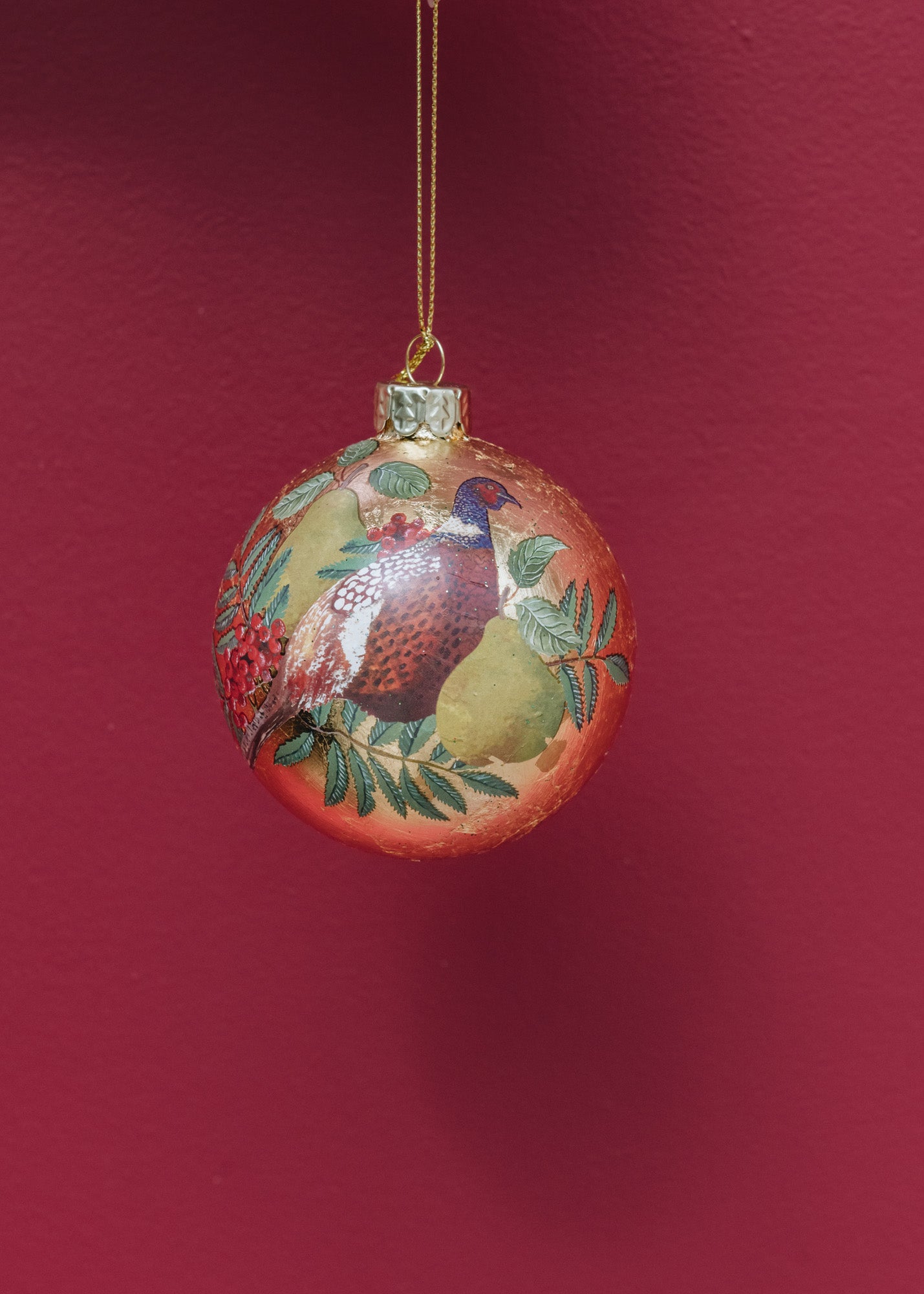 Gisela Graham Gold Glass Bauble with Pheasant