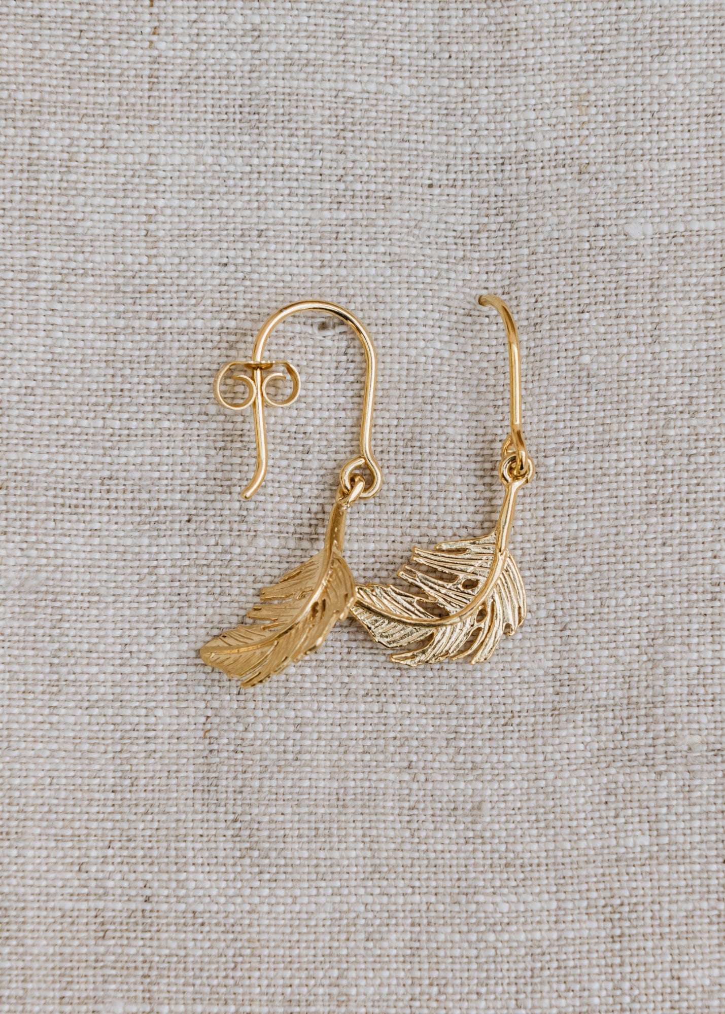 Gold Plate Little Feather Hook Earrings