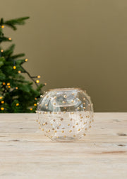 Unique Treasures Gold Rim with Multicoloured Dots Glass Tealight Holder