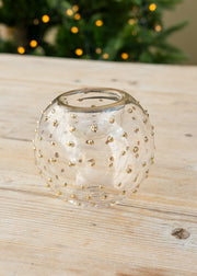 Unique Treasures Gold Rim with Gold Dots Glass Tealight Holder