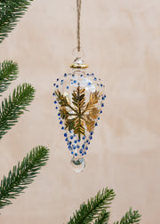 Unique Treasures Gold Snowflake Glass Bauble with Blue Dots