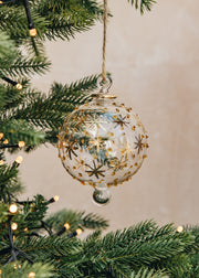 Gold Stars and Amber Dots Glass Bauble