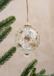 Unique Treasures Gold Stars and Green Dots Glass Bauble