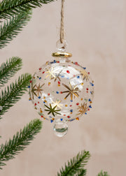 Unique Treasures Gold Stars and Multicoloured Dots Glass Bauble